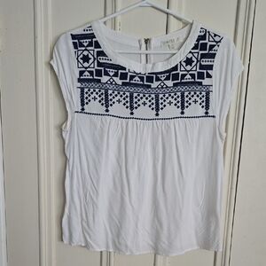 Love Fire White and Blue Graphic Cap Sleeve Blouse